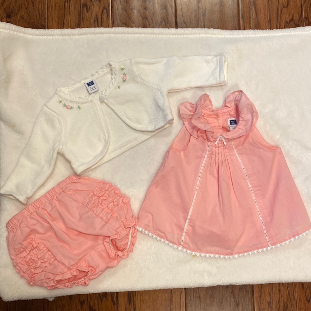 Janie and Jack baby girl pink dress with sweater size 0-3 months.